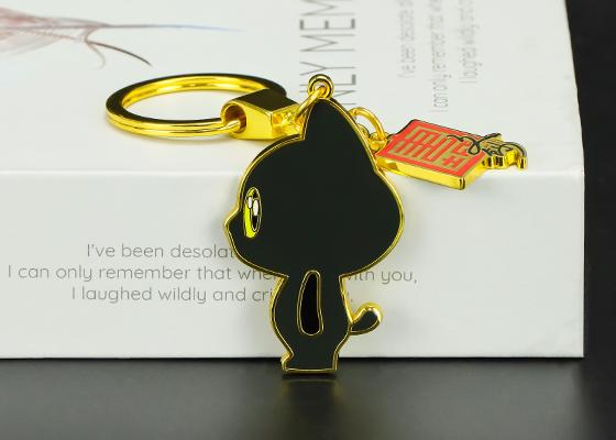 小貓金屬琺瑯滴膠鑰匙扣定制